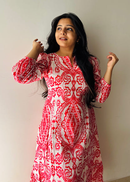 Scarlet Aura A line Cotton Midi Dress
