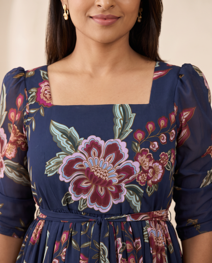 Indigo Charm Georgette Midi Dress