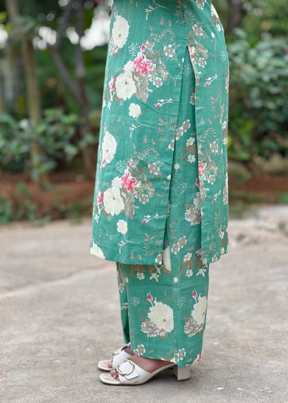 Evara Floral Green Kurta Set