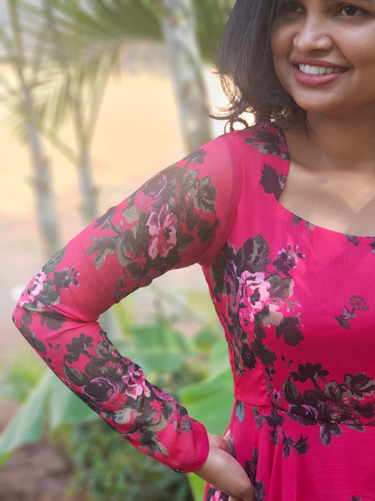 Berry Pink Floral Print Anarkali