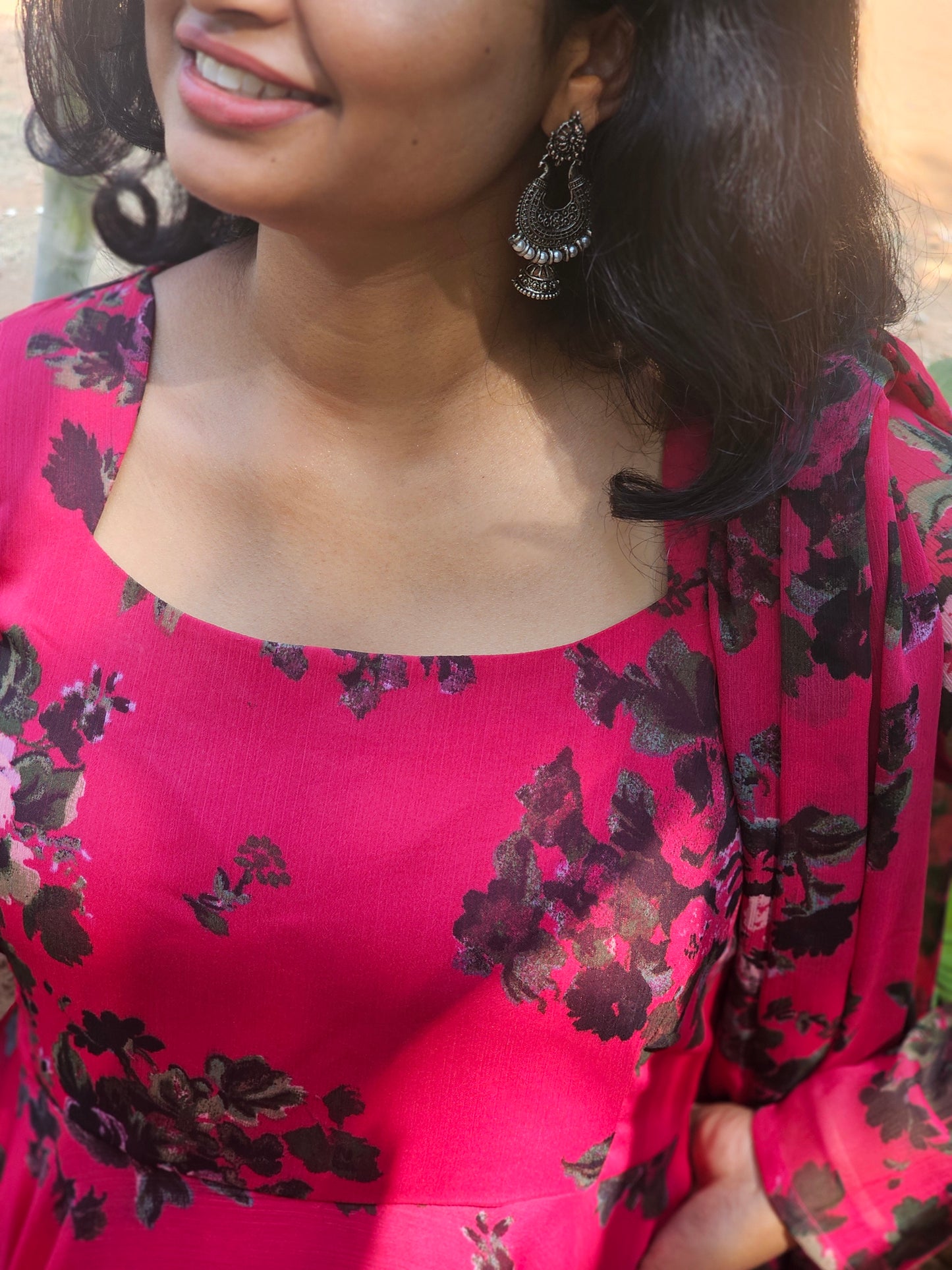 Berry Pink Floral Print Anarkali