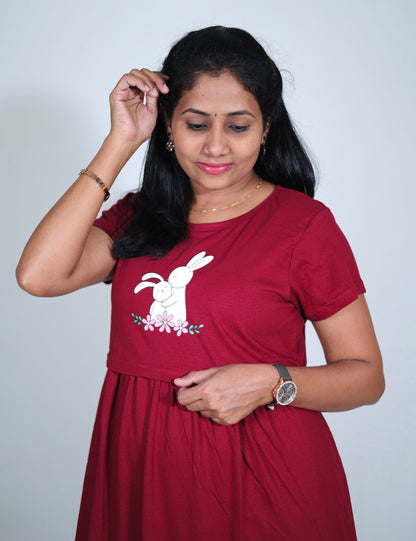 Maroon Bunny Print (2XL only)Solid Maternity & Feeding Loungewear