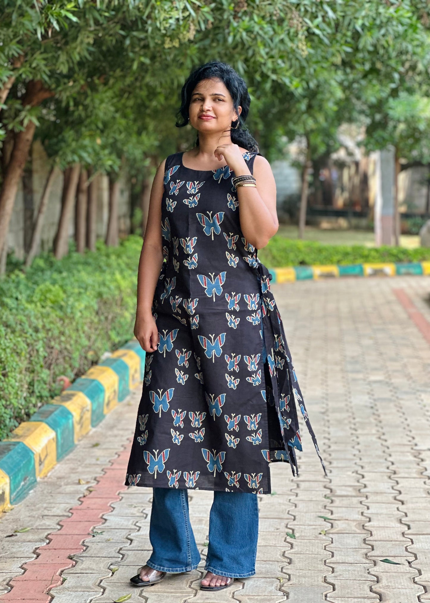 Black Butterfly kurta with lining