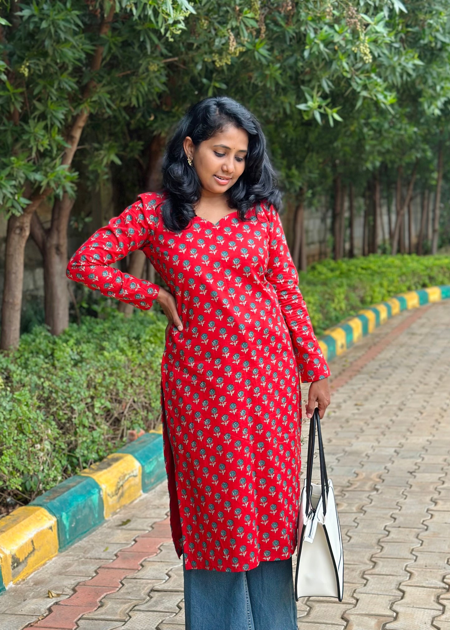Red rose kurta with lining
