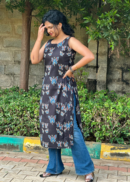 Black Butterfly kurta with lining