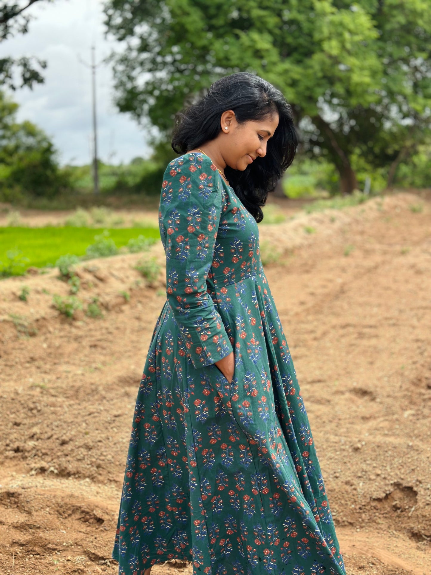 Bottle Green Floral Kali dress