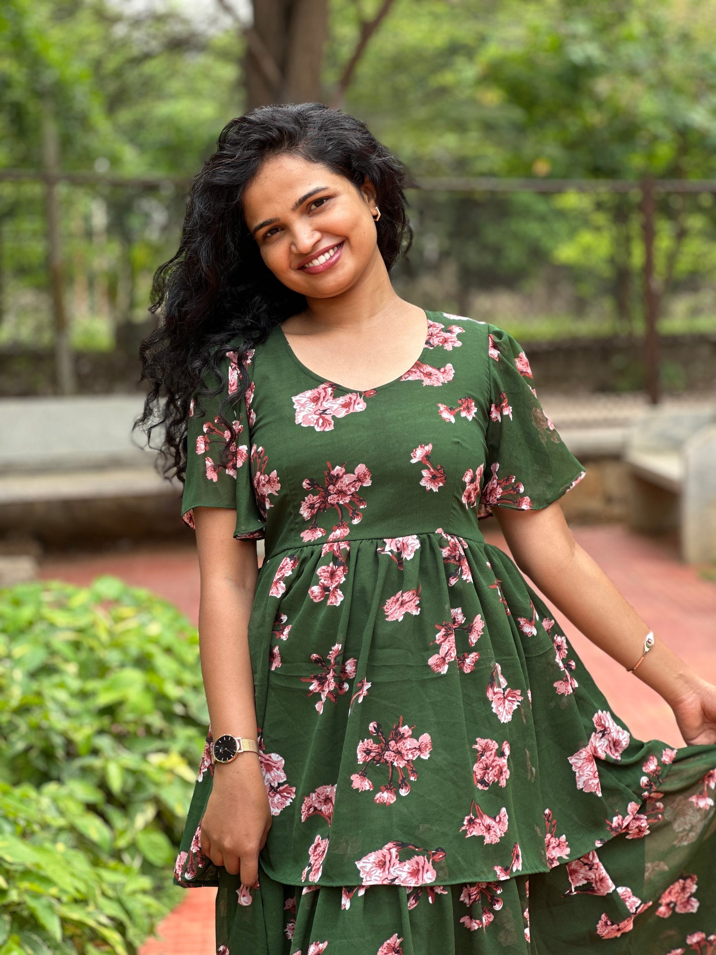 Tamia Green Floral Midi Dress