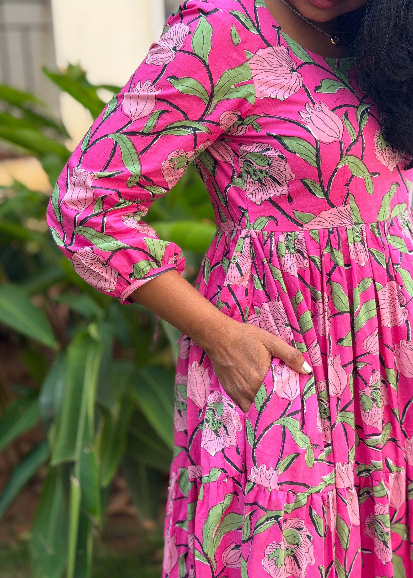 Rosa Cotton Maxi Dress — Pink Floral Print