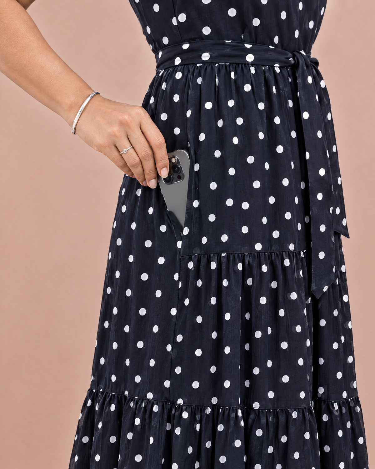 Polka Affair Dark Navy Blue Polka Dot Tiered Maxi Dress
