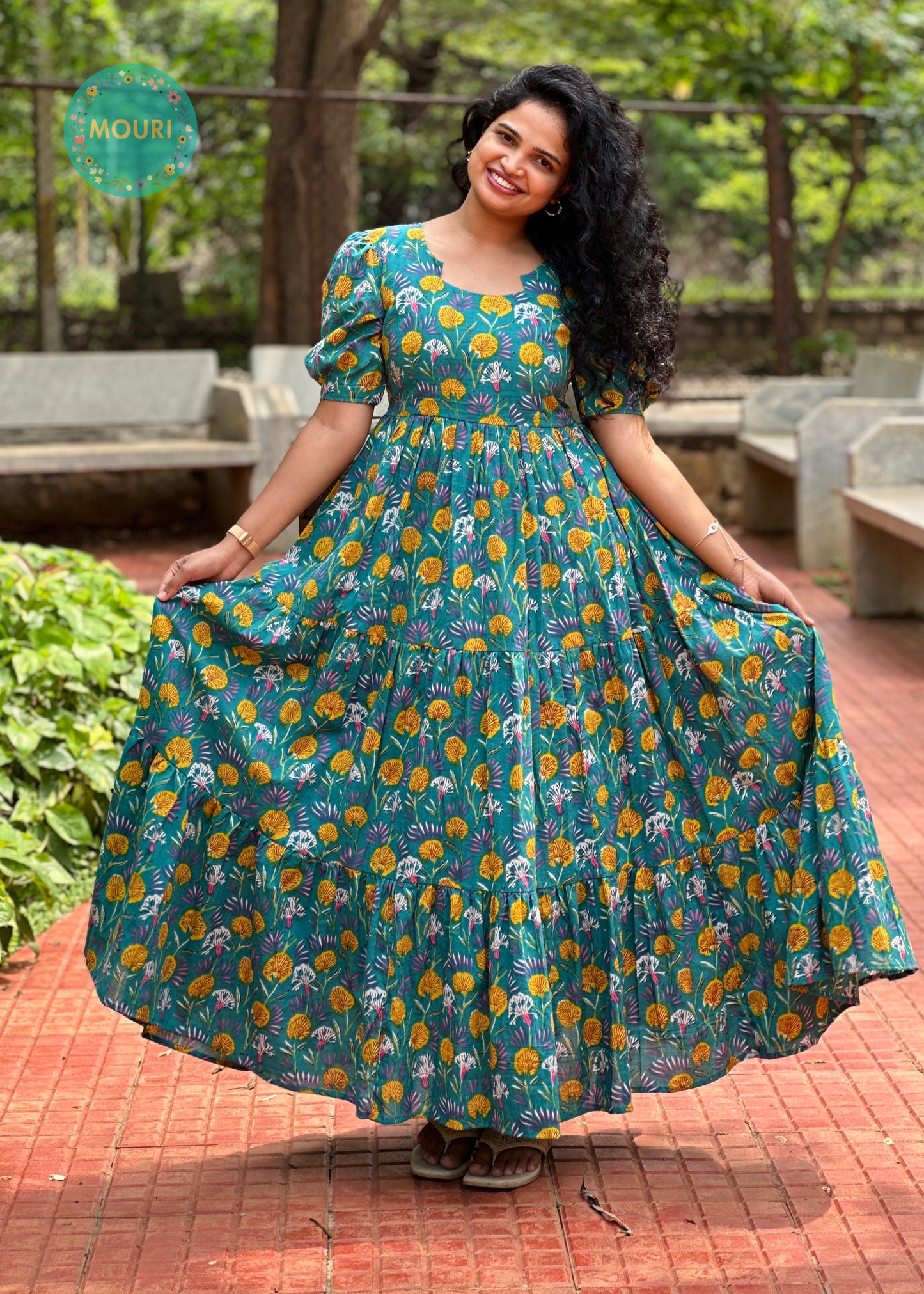 Autumn Floral Cotton 3 Tier Maxi Dress