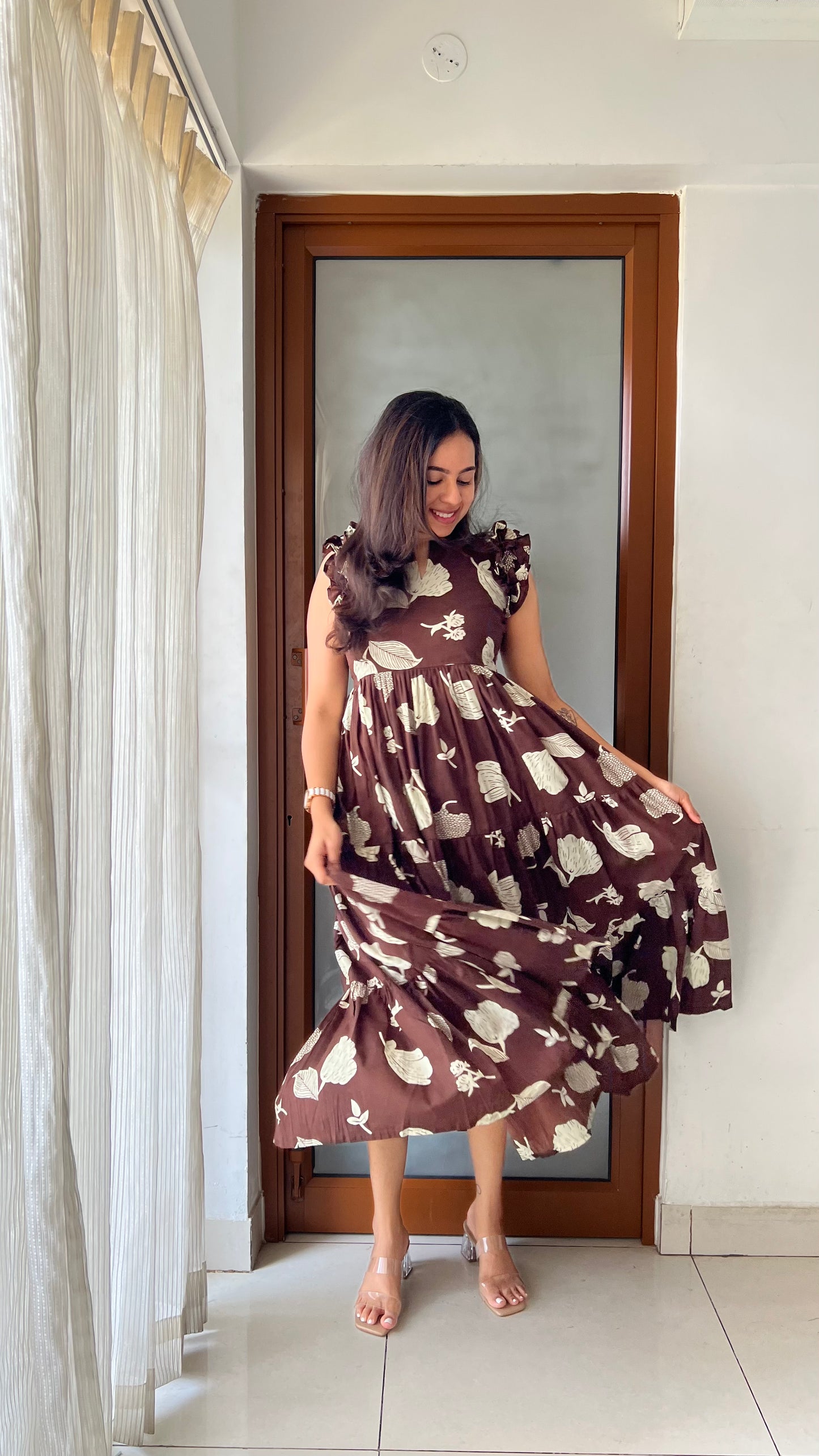 Mocha Bloom Midi Dress