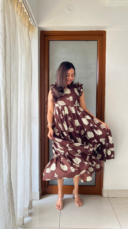 Mocha Bloom Midi Dress