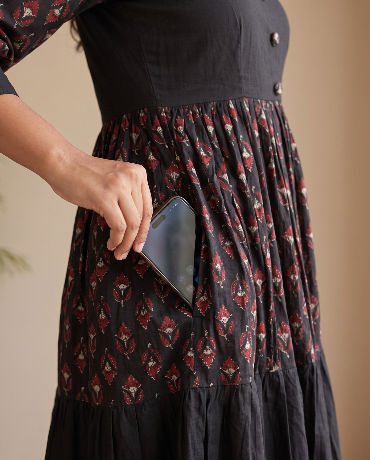 Zari Cotton Tiered Black Dress