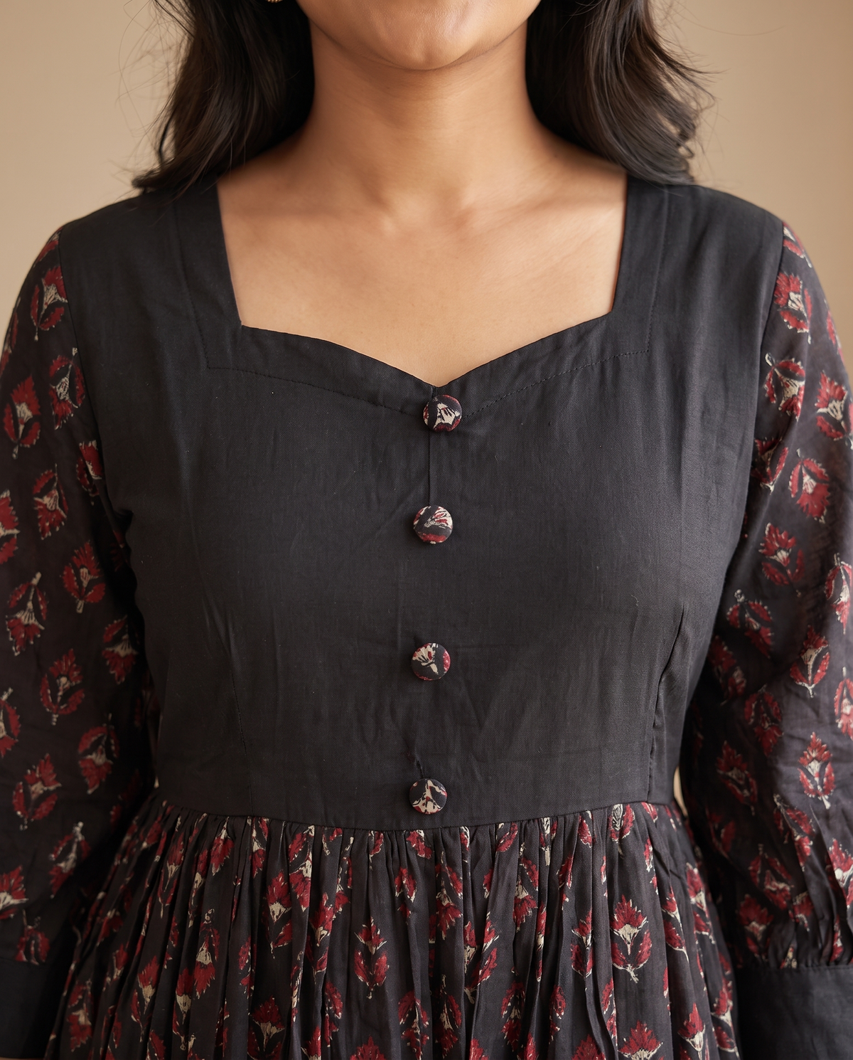 Zari Cotton Tiered Black Dress