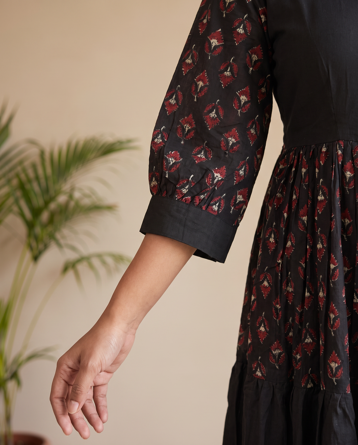 Zari Cotton Tiered Black Dress
