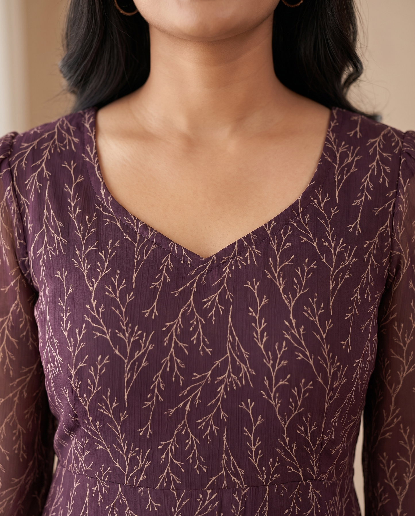 Veeha Plum Vine Print Georgette Dress