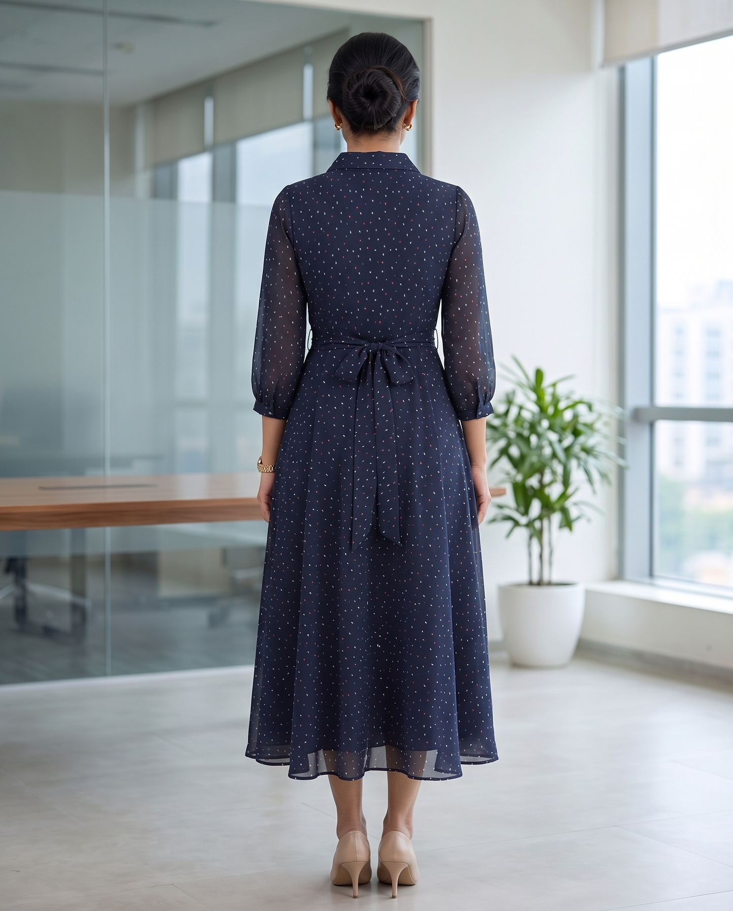 Aubrey Navy dotted collared dress