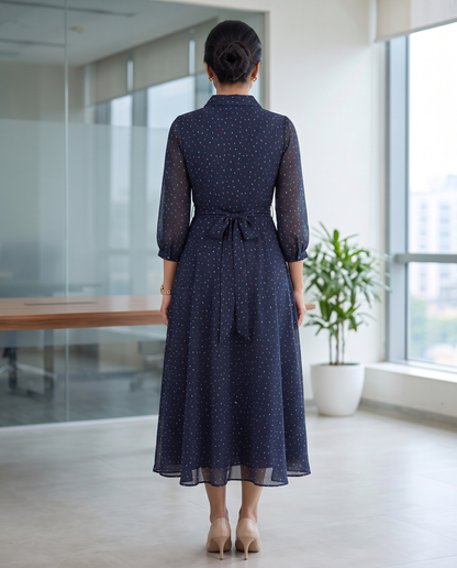 Aubrey Navy dotted collared dress