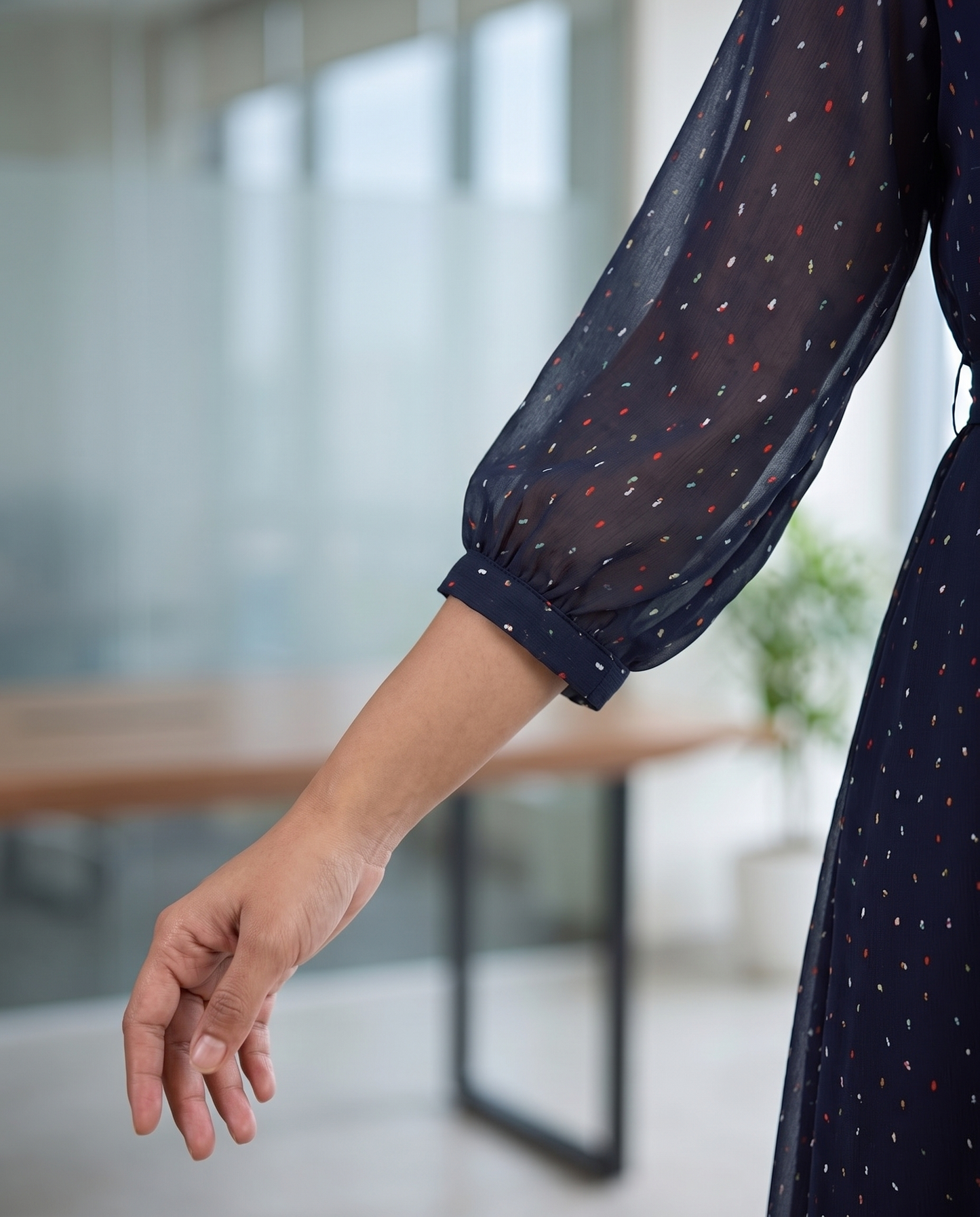 Aubrey Navy dotted collared dress