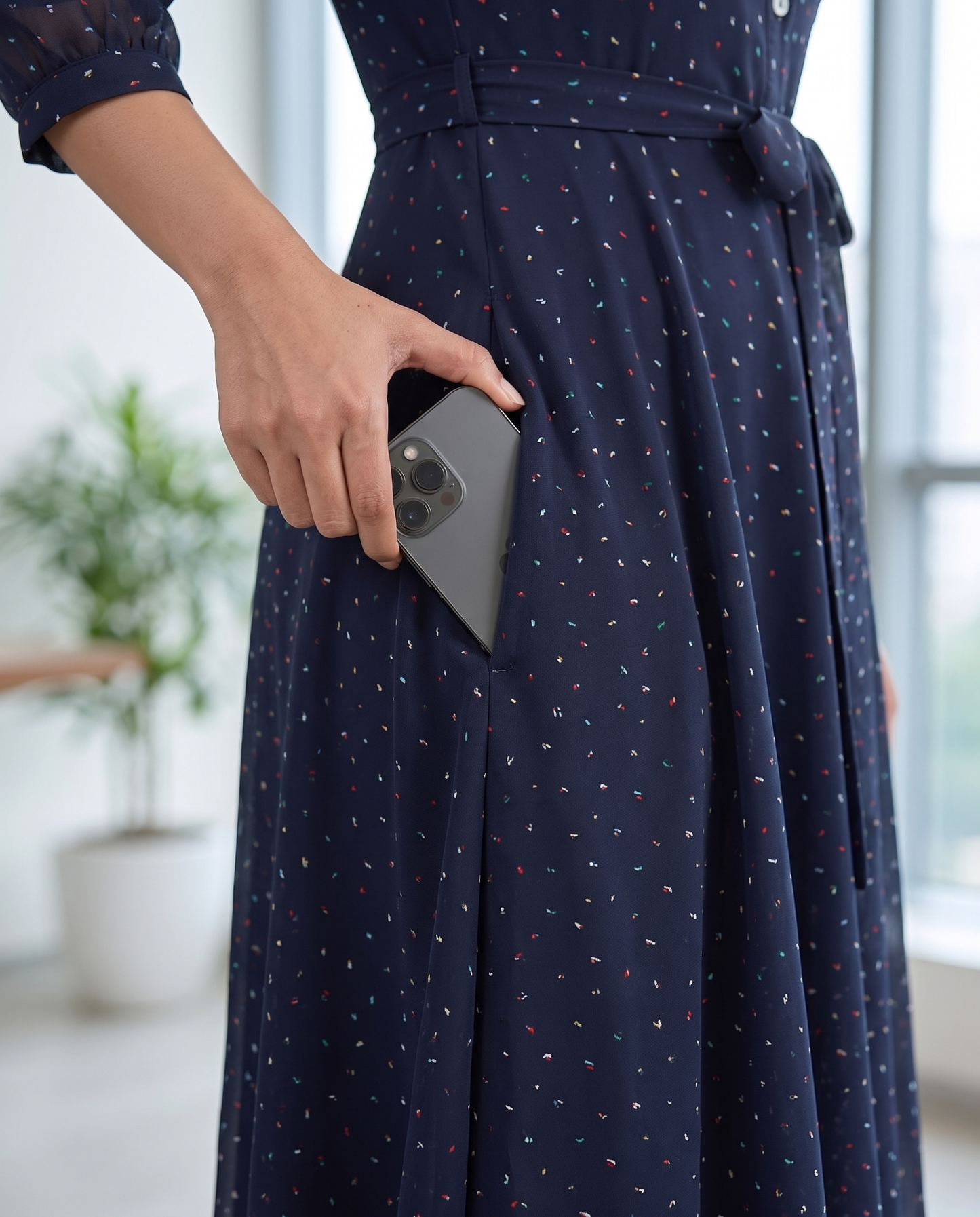 Aubrey Navy dotted collared dress