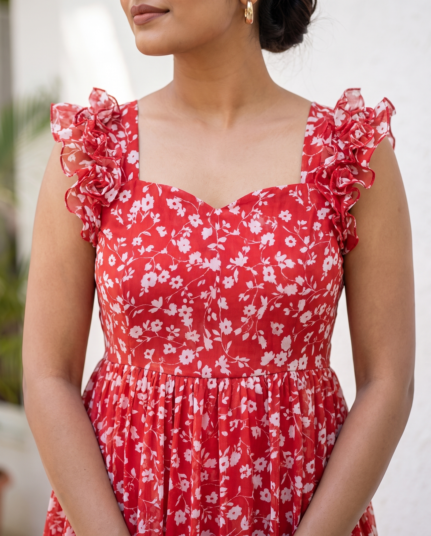 Tressa Scarlet Floral Ruffle Chiffon Dress