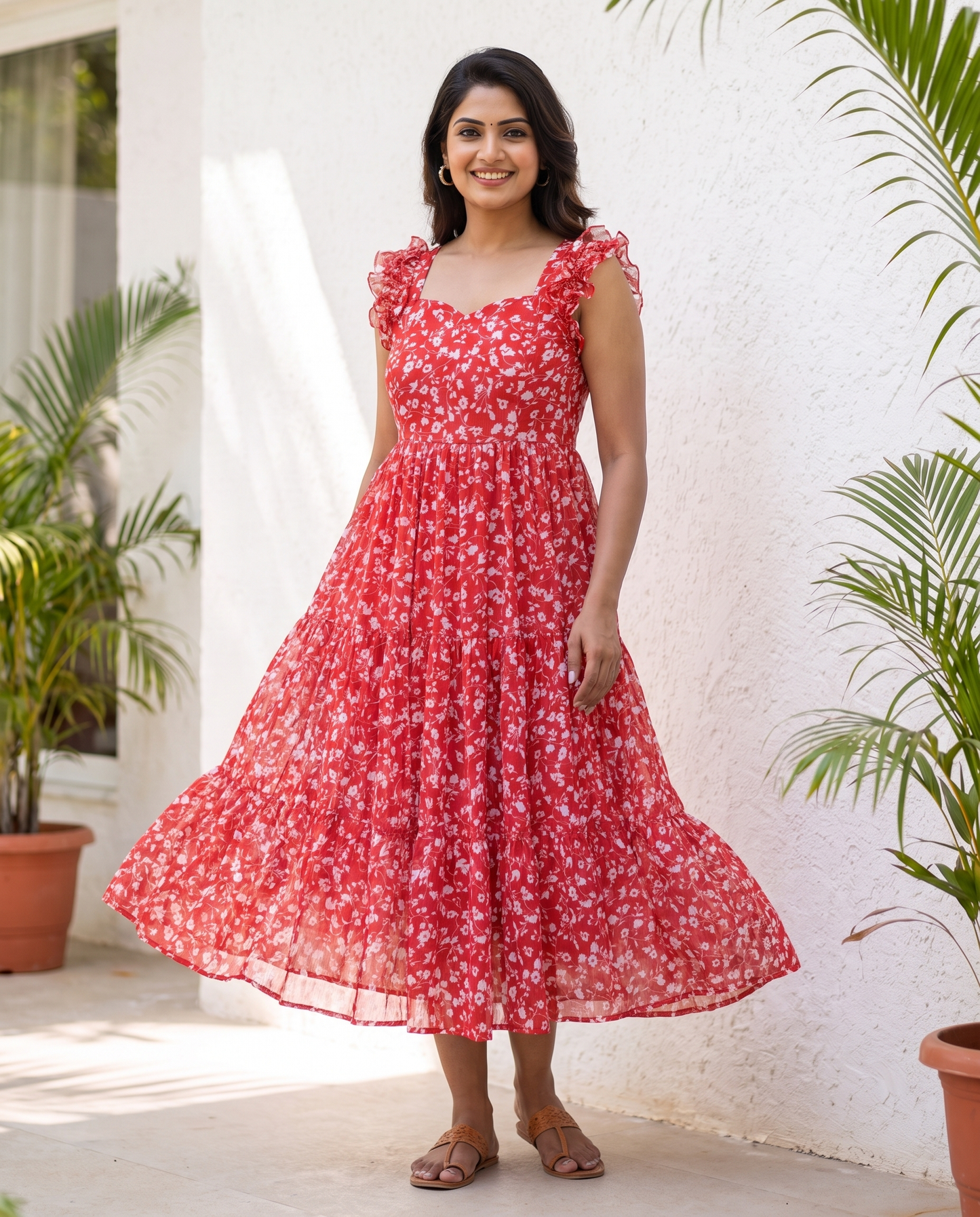 Tressa Scarlet Floral Ruffle Chiffon Dress