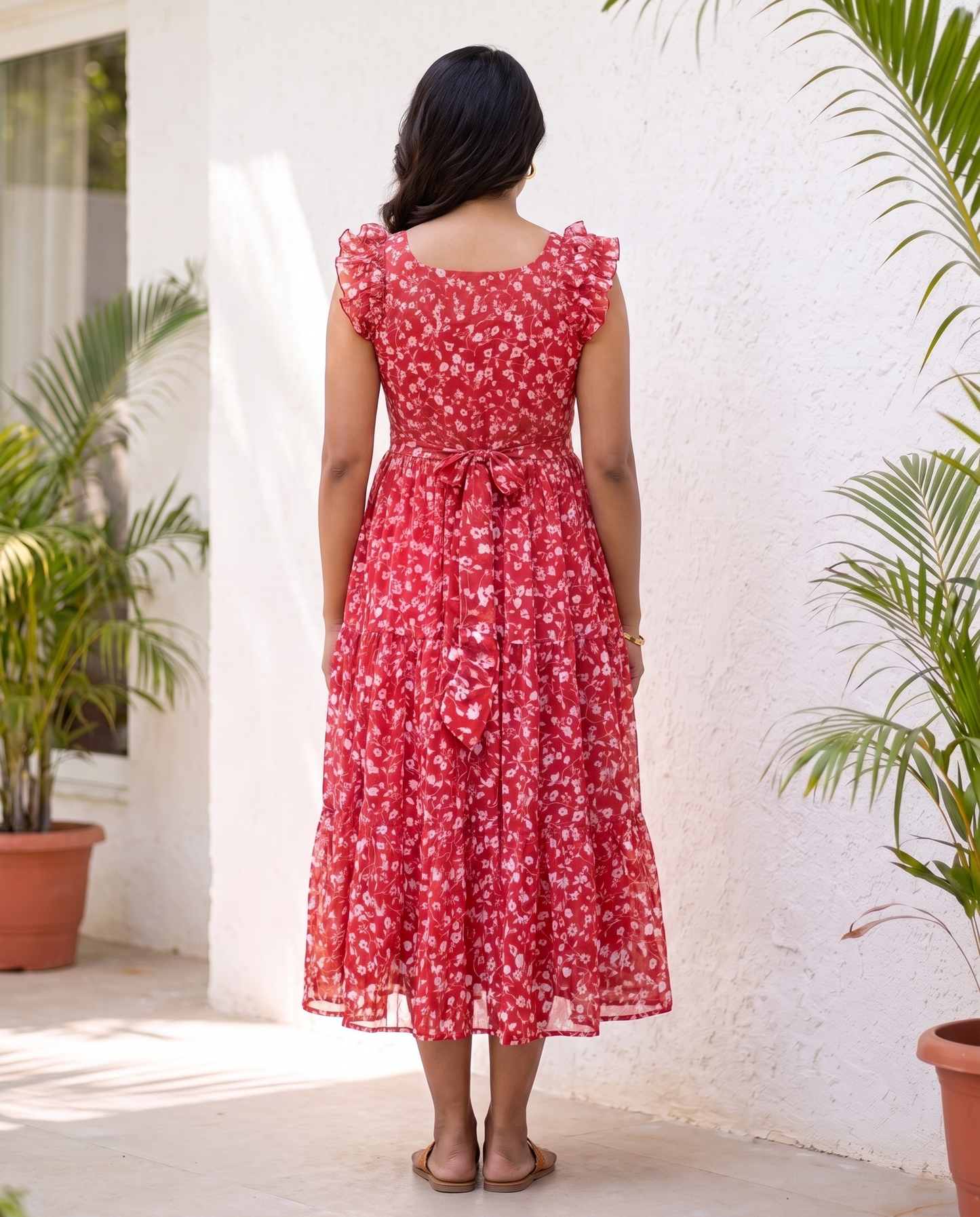 Tressa Scarlet Floral Ruffle Chiffon Dress