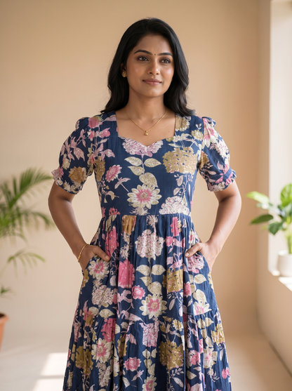 Florielle Navy Floral Tiered Midi Dress