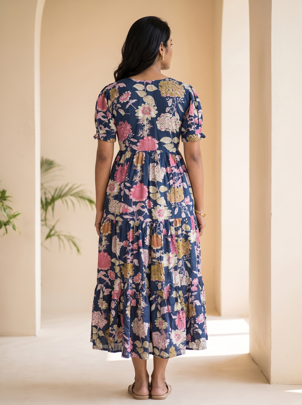 Florielle Navy Floral Tiered Midi Dress