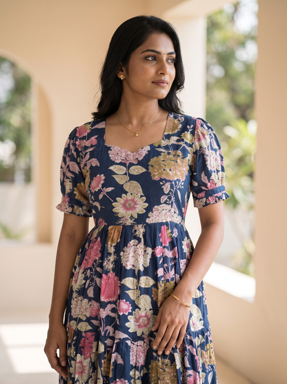 Florielle Navy Floral Tiered Midi Dress