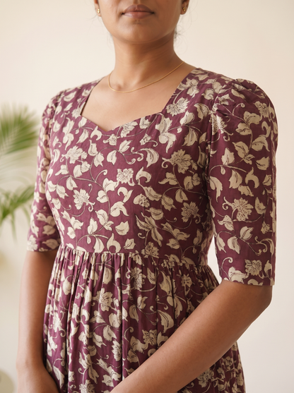 Tavira Wine Floral Tiered Midi Dress