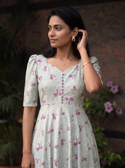 Aveline Sage Floral Midi Dress