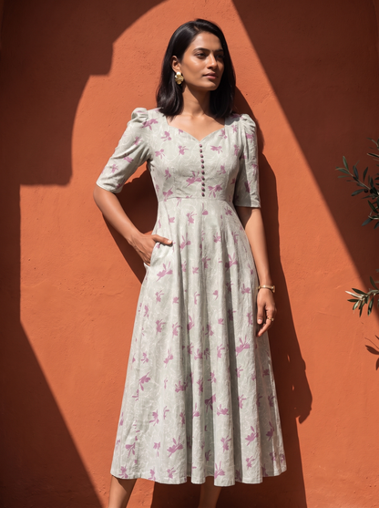 Aveline Sage Floral Midi Dress