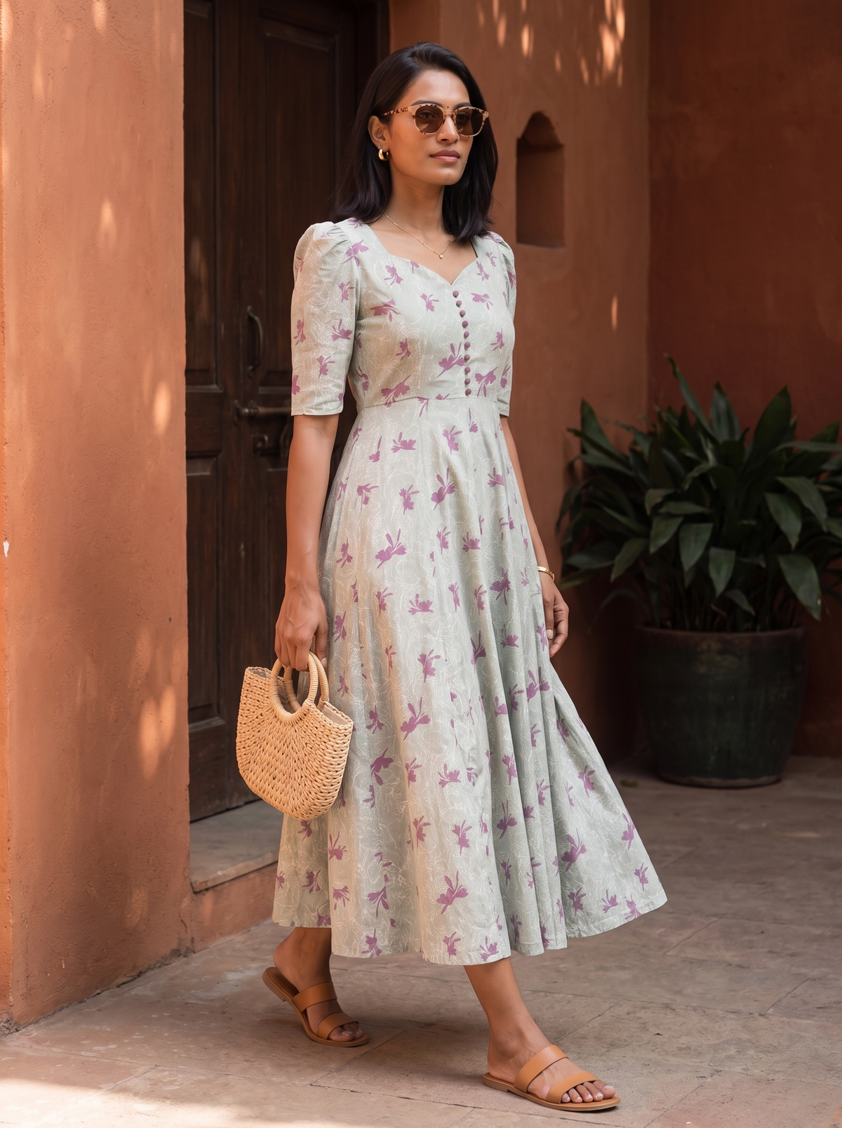 Aveline Sage Floral Midi Dress