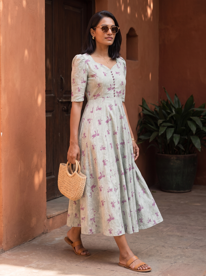 Aveline Sage Floral Midi Dress
