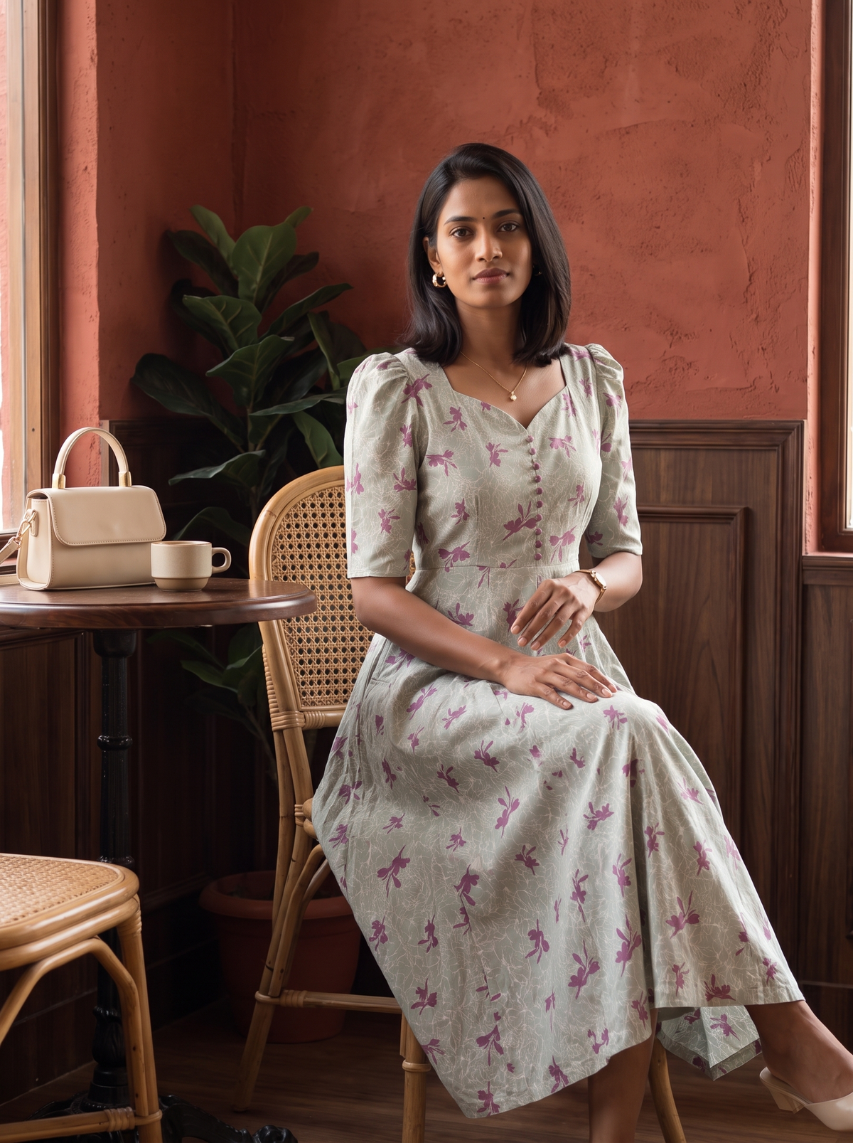 Aveline Sage Floral Midi Dress