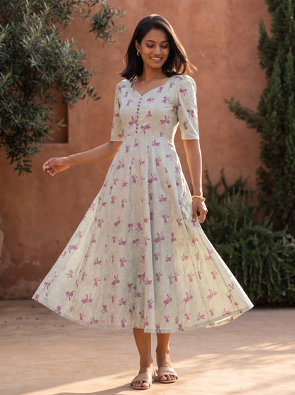 Aveline Sage Floral Midi Dress
