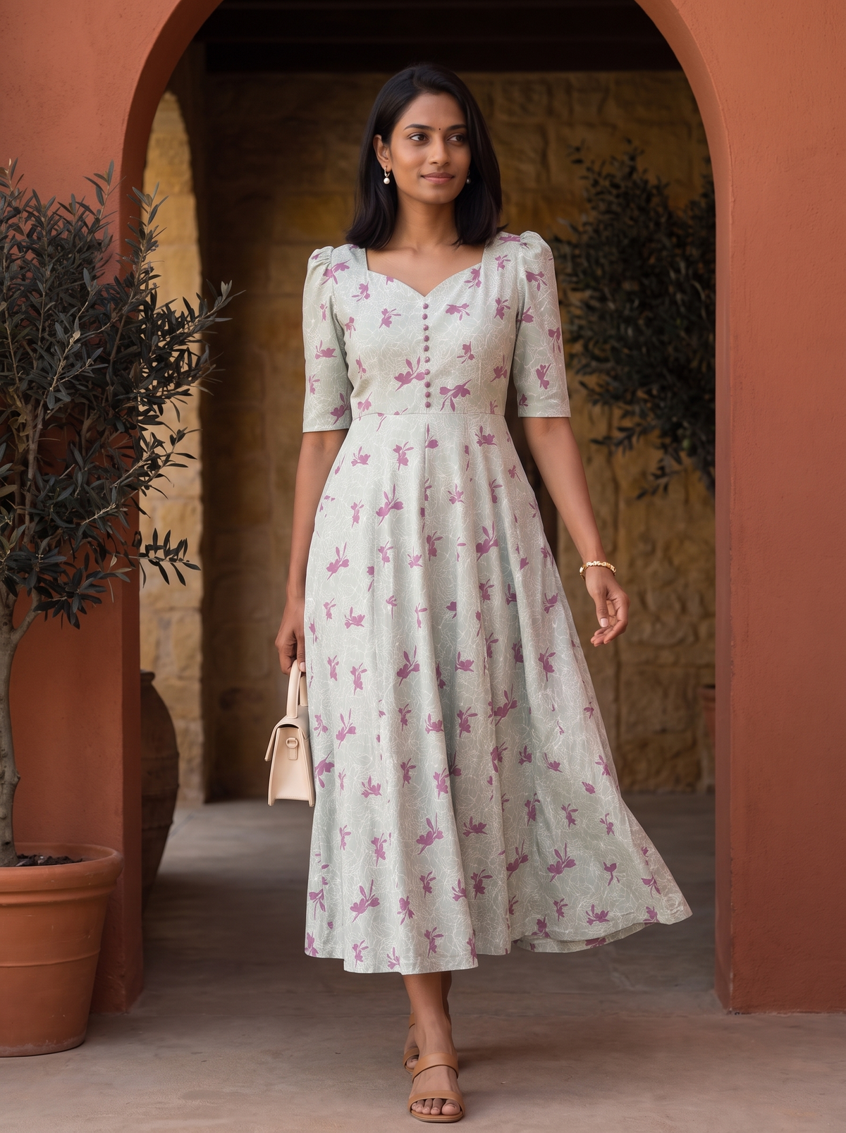 Aveline Sage Floral Midi Dress