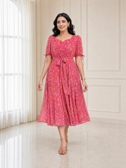 Faye Pink Abstract Print Puff Sleeve Dress