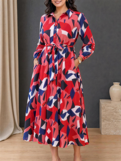 Harper Geometric Print Collared Georgette Dress