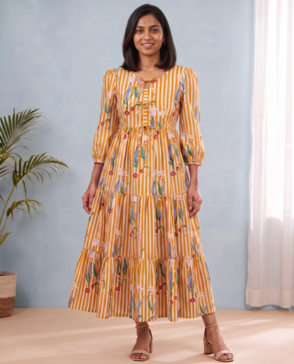 Yellow dahlia 3 tiered Dress