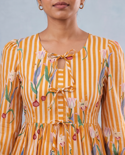 Yellow dahlia 3 tiered Dress