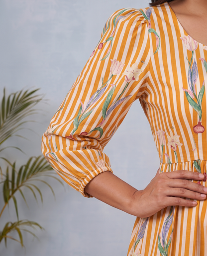 Yellow dahlia 3 tiered Dress