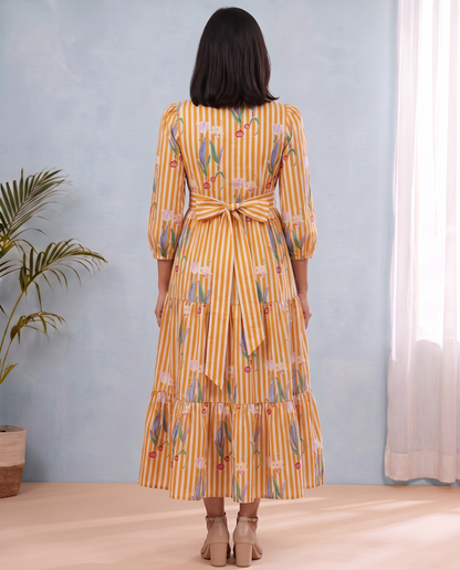 Yellow dahlia 3 tiered Dress