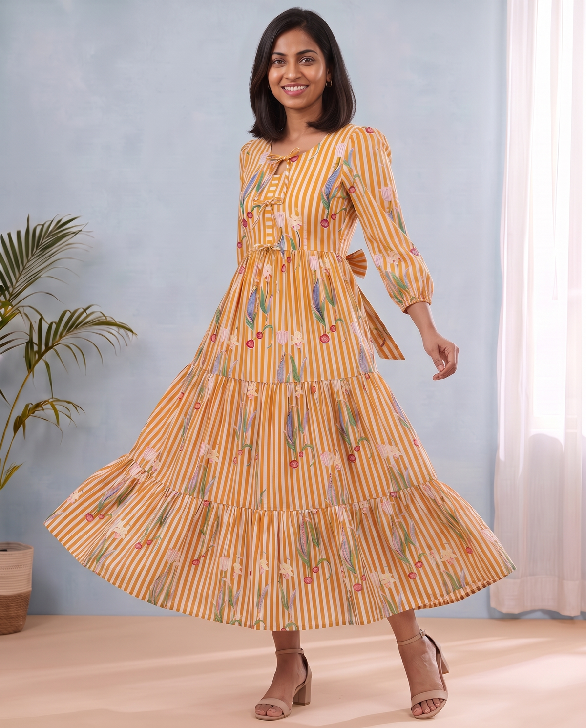 Yellow dahlia 3 tiered Dress