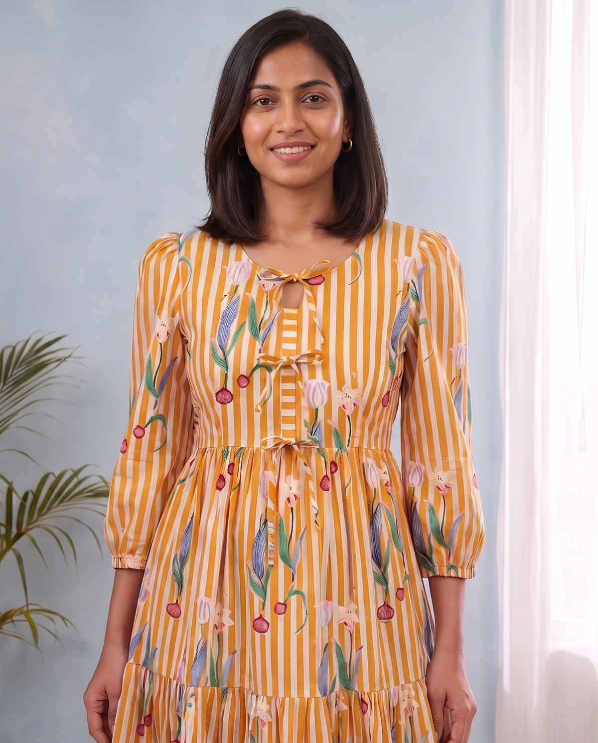 Yellow dahlia 3 tiered Dress