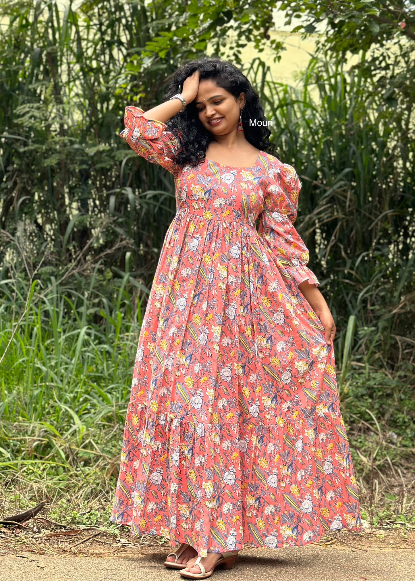 Marissa Peach Floral Cotton Maxi Dress