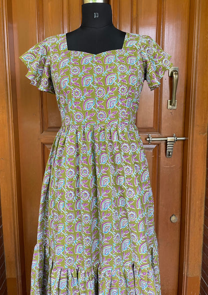 Kasya Olive Floral Maxi Dress