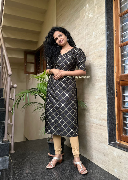 Aaradhya black foil printed kurti