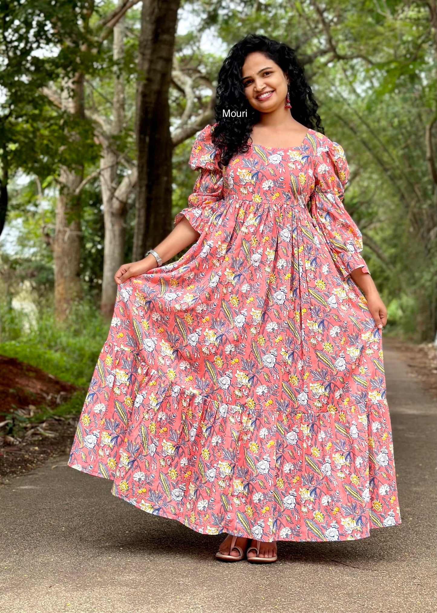 Marissa Peach Floral Cotton Maxi Dress